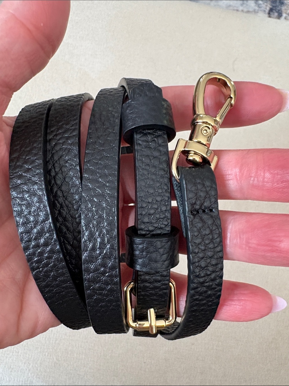 Bandolier Leather Strap in Black with Gold Hardware
